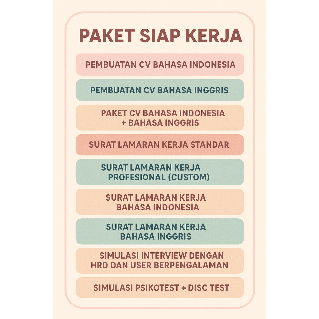 ✨ Paket Siap Kerja | Jasa Pembuatan CV & Surat Lamaran Kerja | Bahasa Indonesia & Inggris | Simulasi