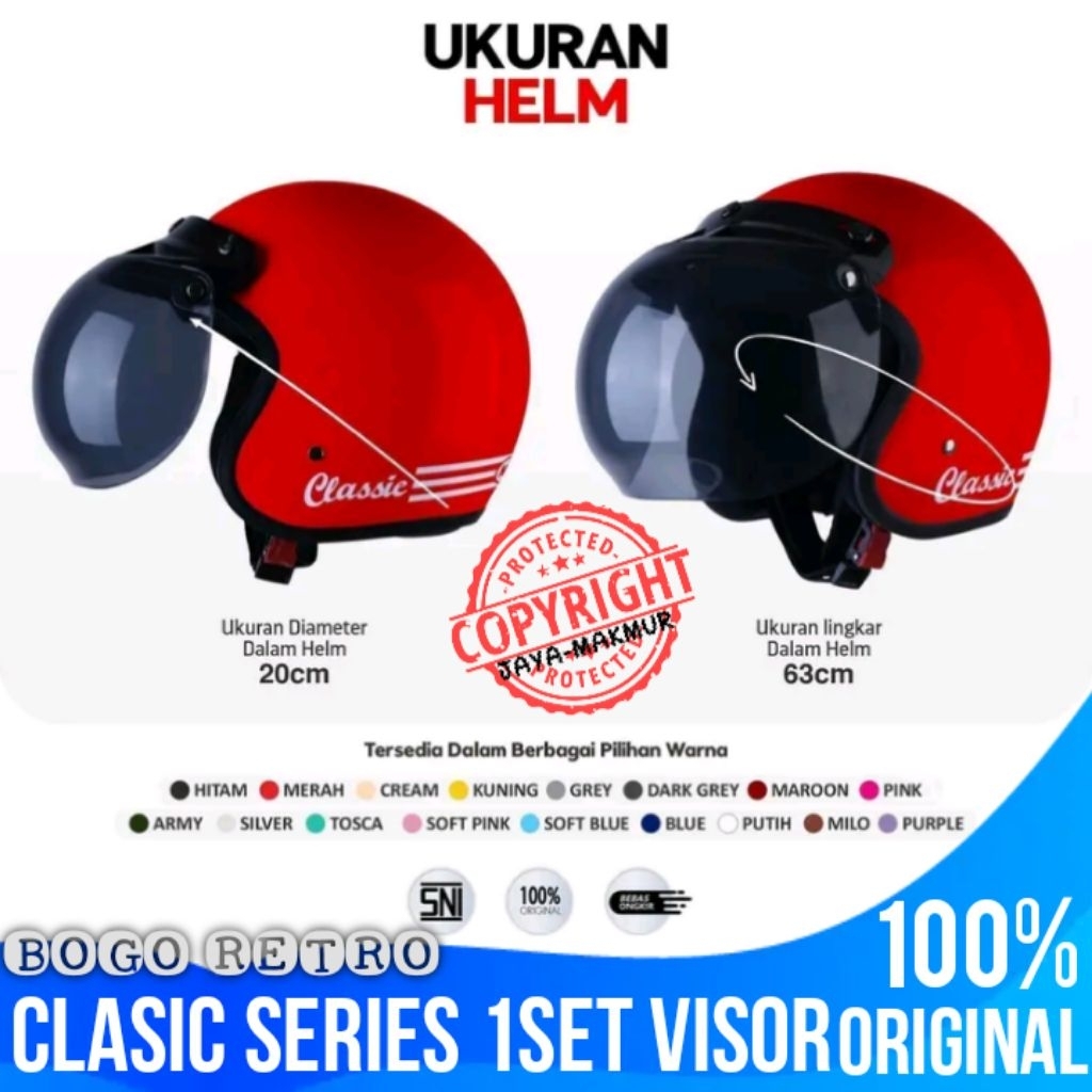 Helm BOGO Aizo retro classic pria wanita sni original