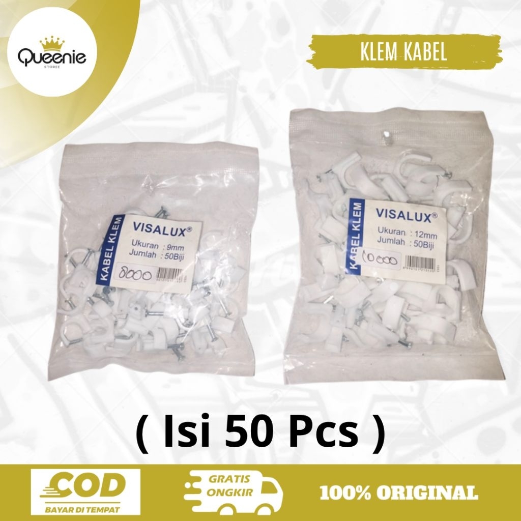 Klem Penjepit Kabel 9mm 12mm ISI 50 PCS/Klem Kabel Listrik/Klem Kabel Putih Paku/Klem Kabel