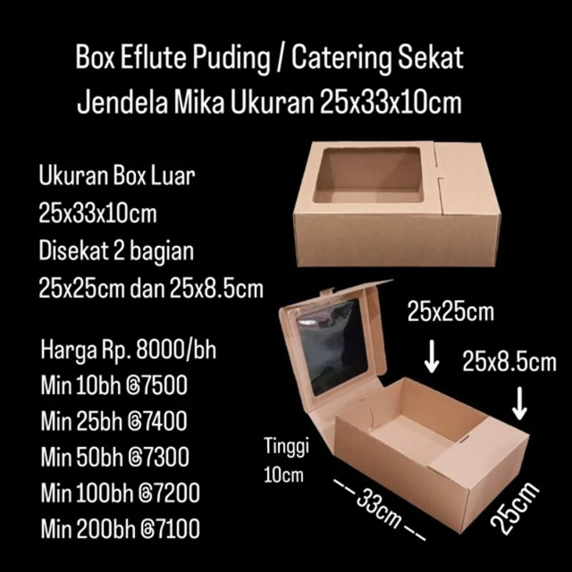Box Eflute Puding  Catering Sekat Jendela Mika Ukuran 25x33x10cm
