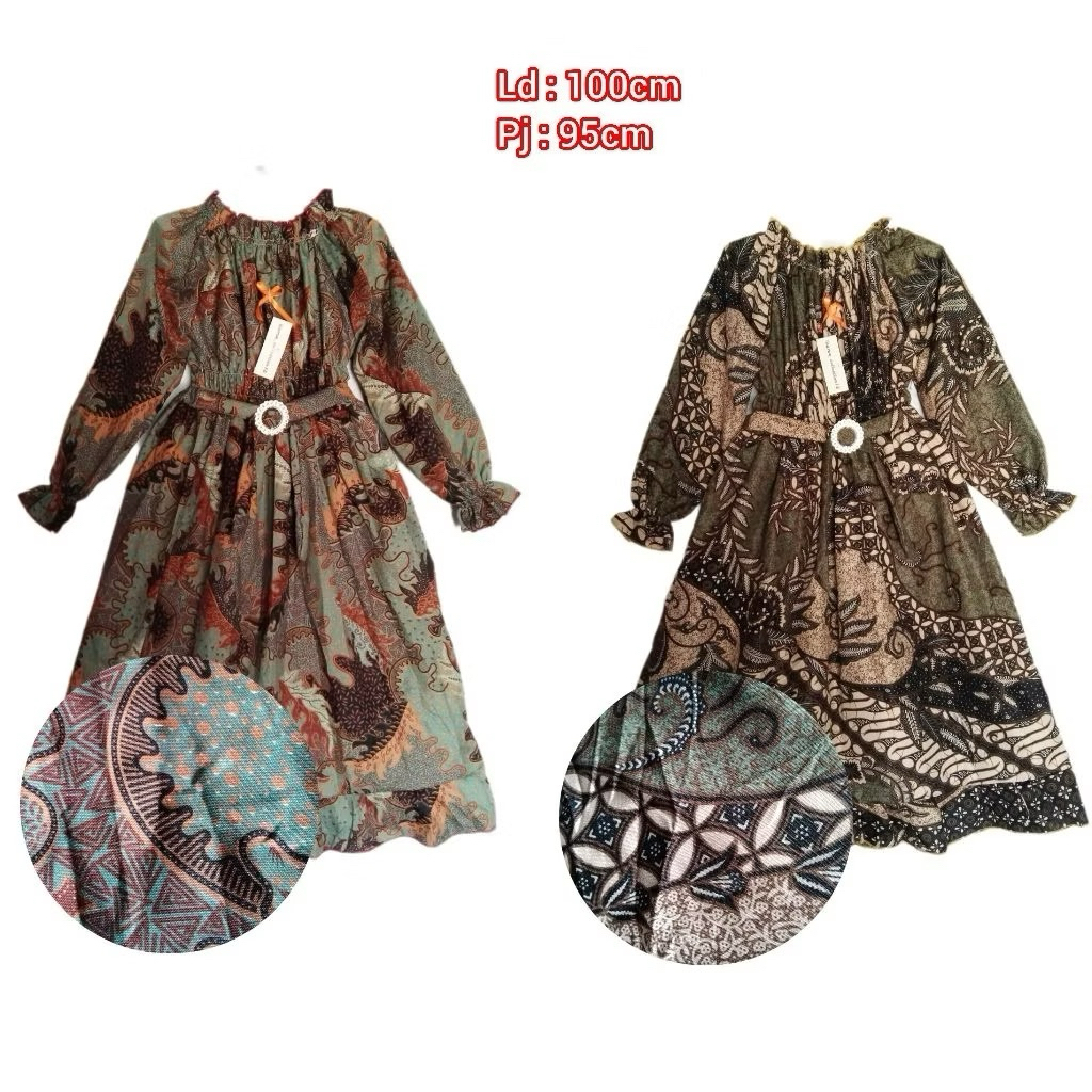 gamis batik anak perempuan full motif batik untuk usia 5-7 tahun