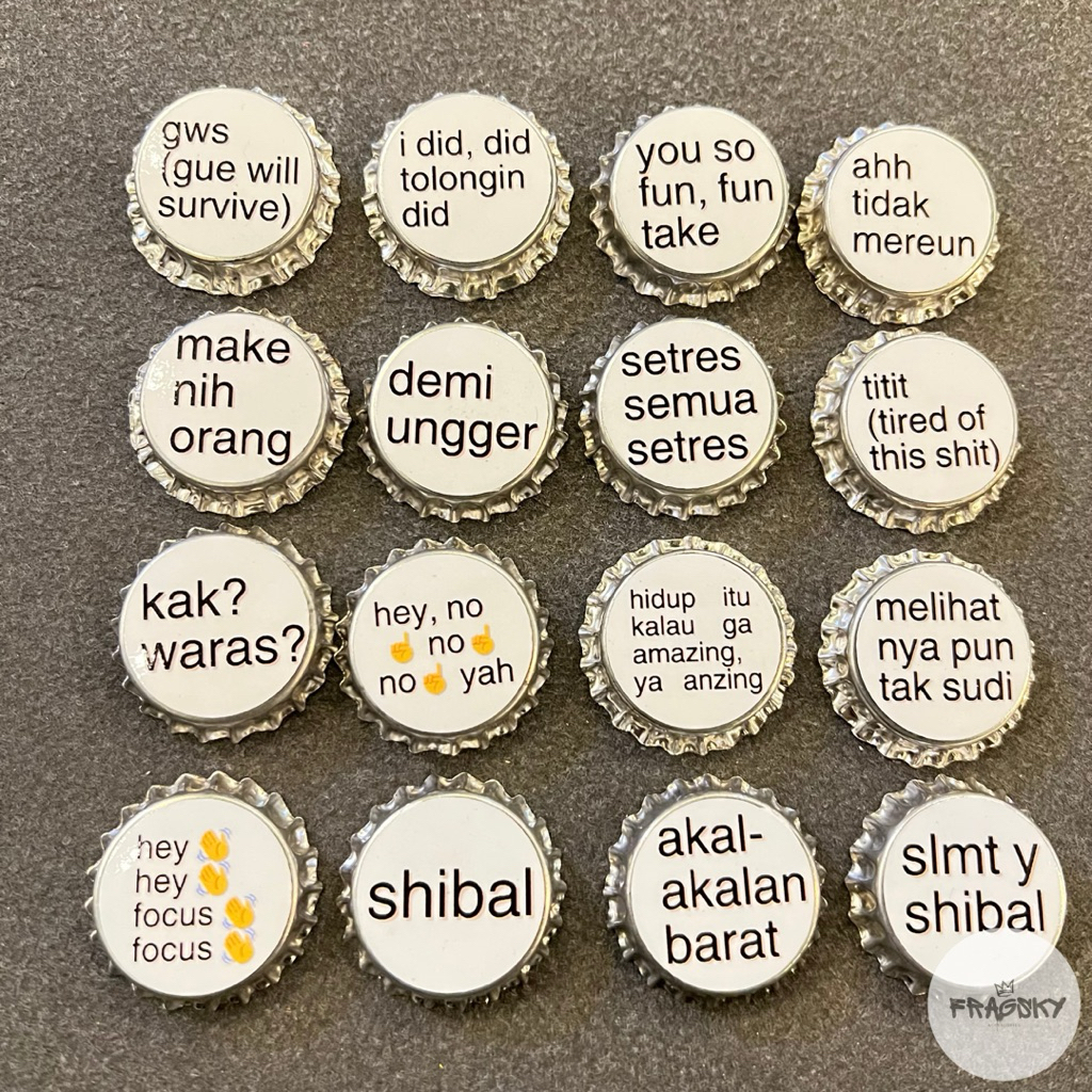 Fragsky - Pin Tutup Botol Bros Ukuran 30mm Gambar Quotes Anomali Text Teks Skena Kalcer Stiker WA Ka