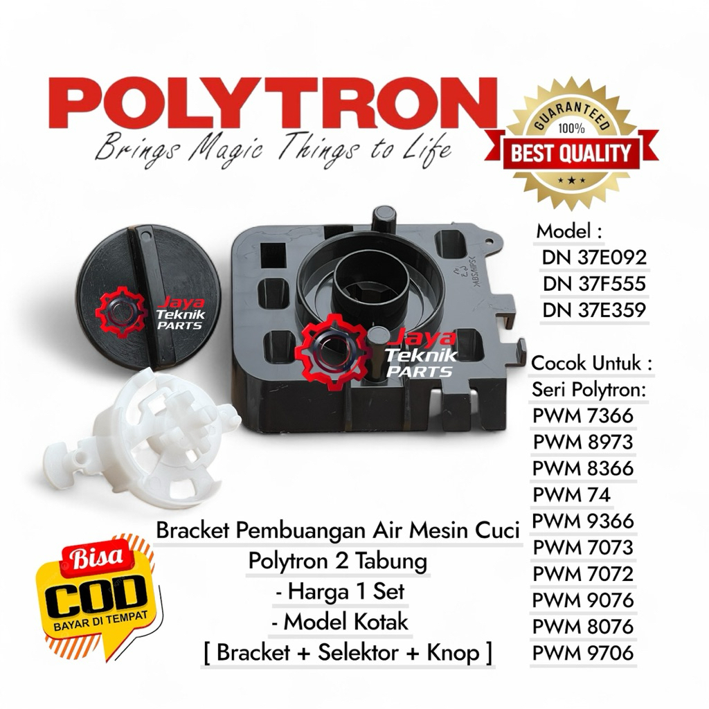 Set Bracket+ Selektor +Knop Hitam - Braket Mesin Cuci Polytron Model KOTAK -DN37E359- Seri PWM 7366 