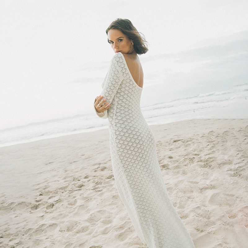 Amara Outer Dress rajut knit white putih luaran pantai cover up baju renang bikini tutupan long panj