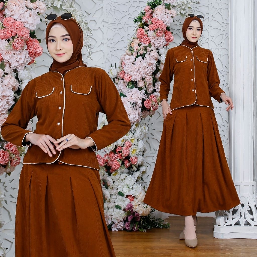 One Set Corduroy Stelan Wanita setelan kekinian  Corduroy