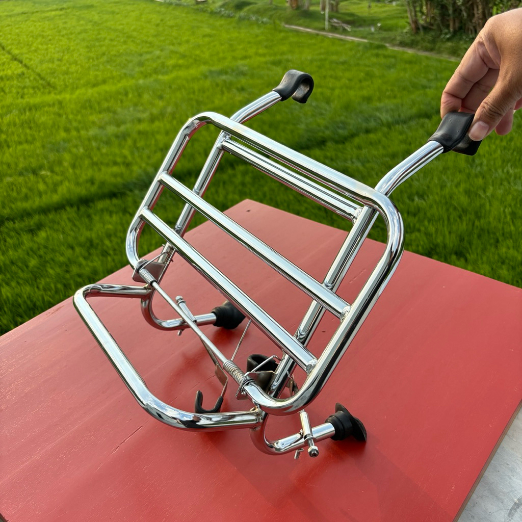 FRONT RACK Rak Depan Model Lebar Vespa SUPER SPRINT VBB EXCEL Chrome