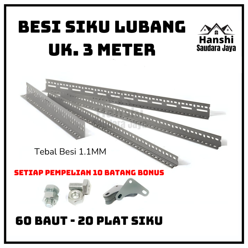 [Isi 10 Pcs] Besi Siku / Rak Siku / Siku Lubang besi / siku rak barang 3 meter / rak siku lubang teb
