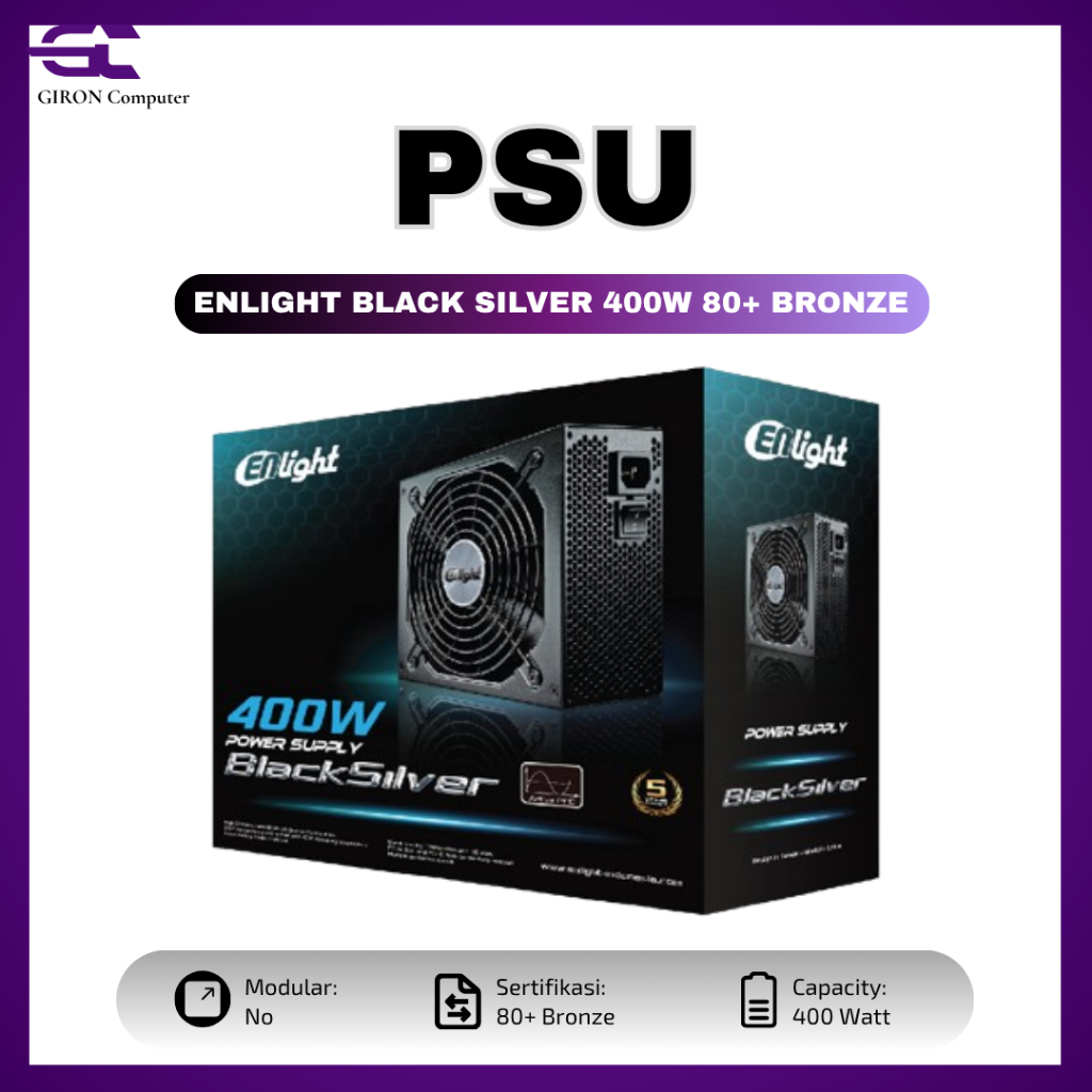 PSU Enlight Black Silver 400 Watt 80+ Bronze