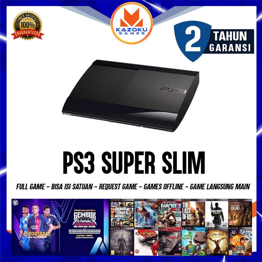 PS3 PS 3 SONY PLAYSTATION 3 SUPER SLIM SS 250-1TB HITAM FULL GAME , NON STICK