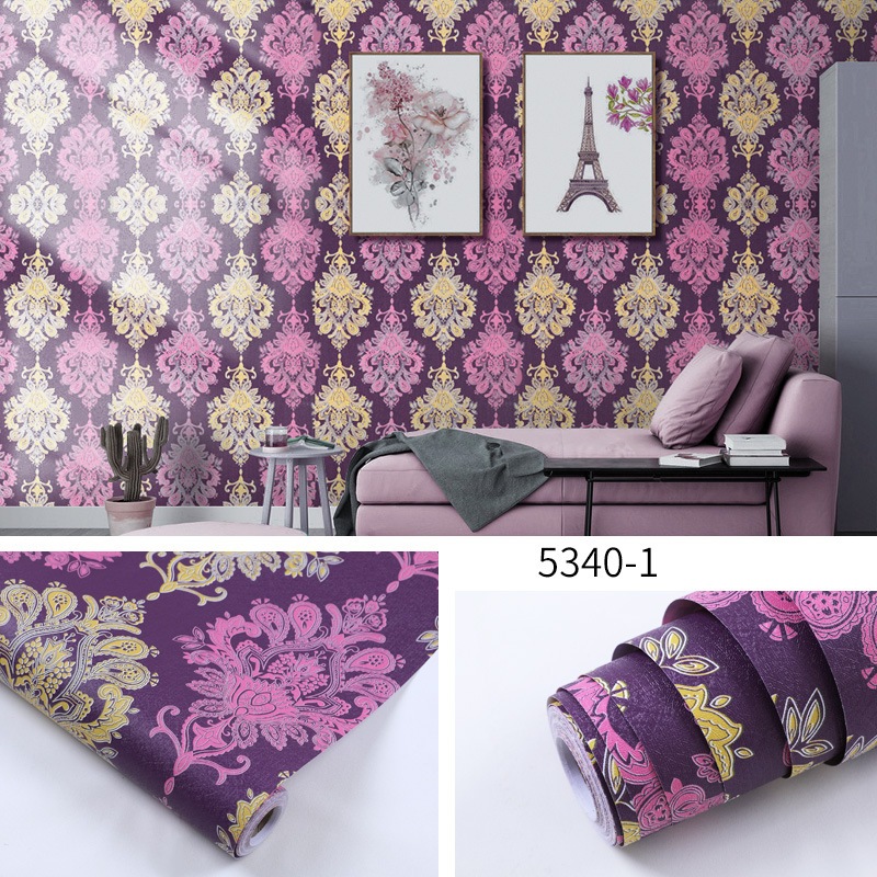 DTG Wallpaper Garis Kotak Kembang Batik ungu 45cm X 8m wallstiker All New Motif Premium CY1002
