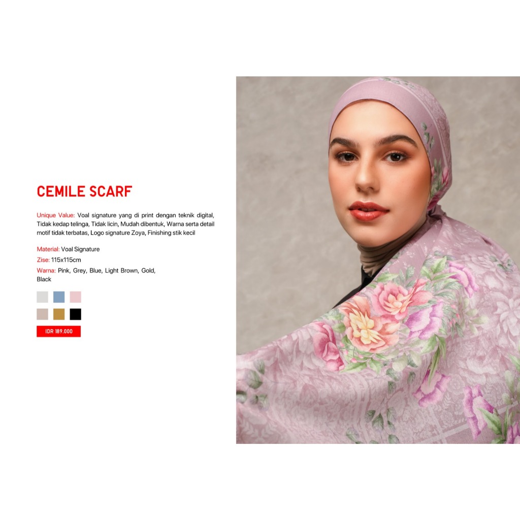 Zoya - Cemile Scarf - Kerudung Hijab Segi Empat Motif - Bahan Voal