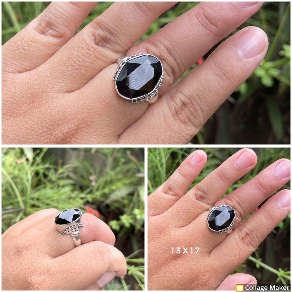 Cincin Ring Perak Silver Bali 925 Motif Simple Batu Black Onyx Besar jawan Wanita Pria Custom