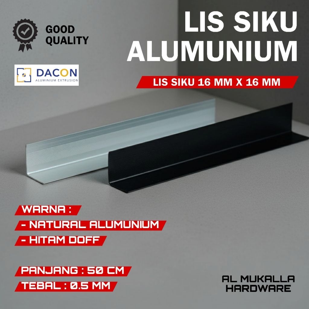 Lis Siku L Alumunium Tipis 16mm [ 50 CM ] DACON | Lis Siku Aluminium Lis Aluminium Siku