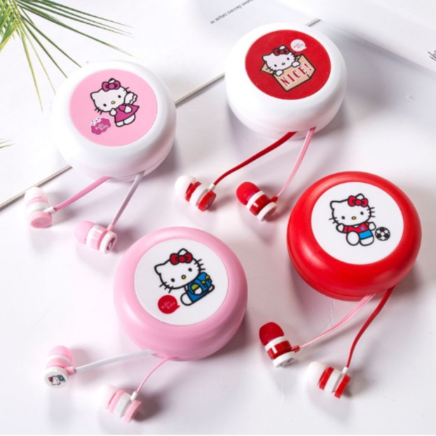 [L-32] Headset Earphone Karakter HELLO KITTY / Earphone + Wadah Earphone HELLO KITTY Lucu Unik Imut