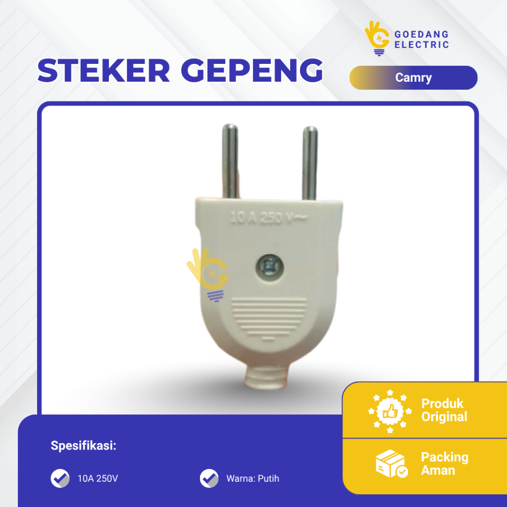 Steker Listrik Colokan Pria CAMRY Colokan Gepeng Putih Kuat Tahan Panas SNI