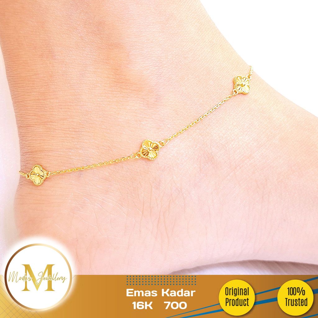 MODIS JEWELLERY - Gelang Kaki Clover Kuning - Emas 16k  700