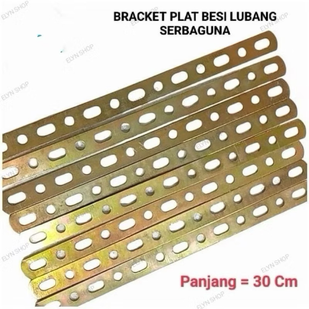 PLAT BOLONG PANJANG 30CM  TEBAL 2MM KUNING BRAKET BESI LUBANG MULTIFUNGSI MOTOR MOBIL Plat Lubang Se