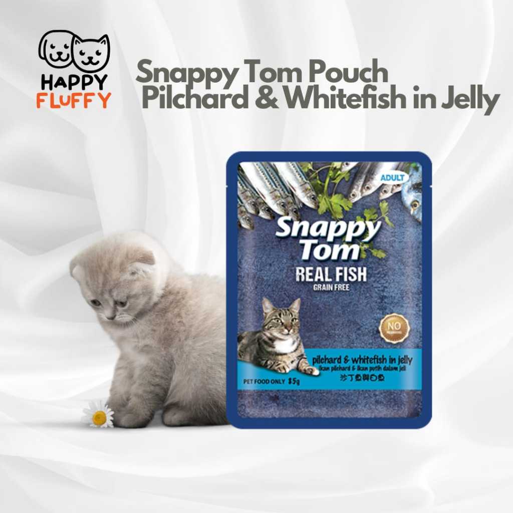 Snappy Tom Pouch Pilchard & Whitefish in Jelly 85g - Snack Kucing