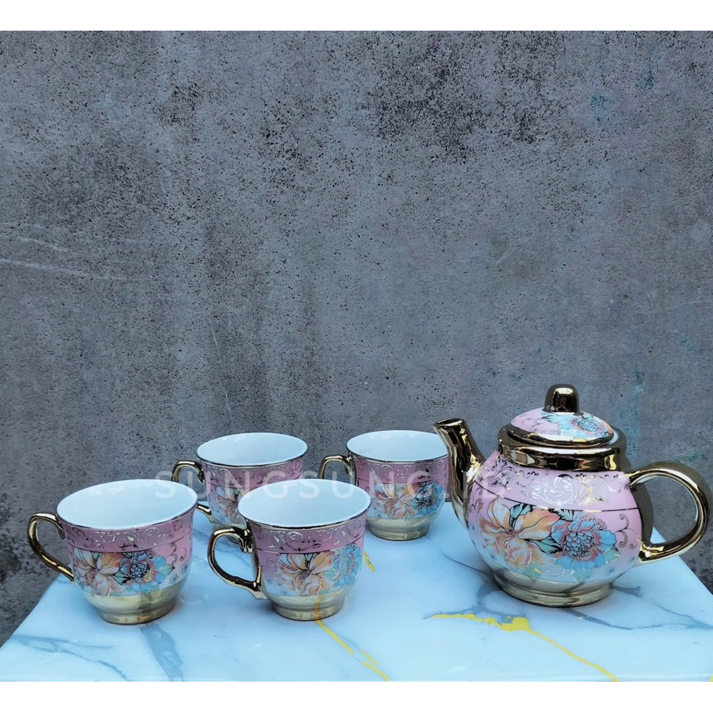 Tea Set Hampers 4 Cangkir + 1 Teko / Tea Set Gaya Eropa / Hampers Tea Set (1705)