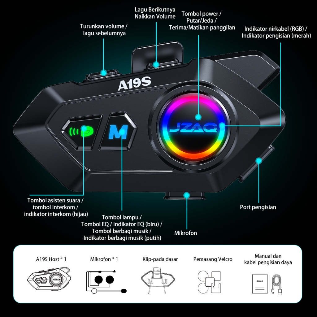 Jzaq A19S Headset Bluetooth/Intercom 2 Orang/Bluetooth Headset /Intercom Helm/Intercom Helm
