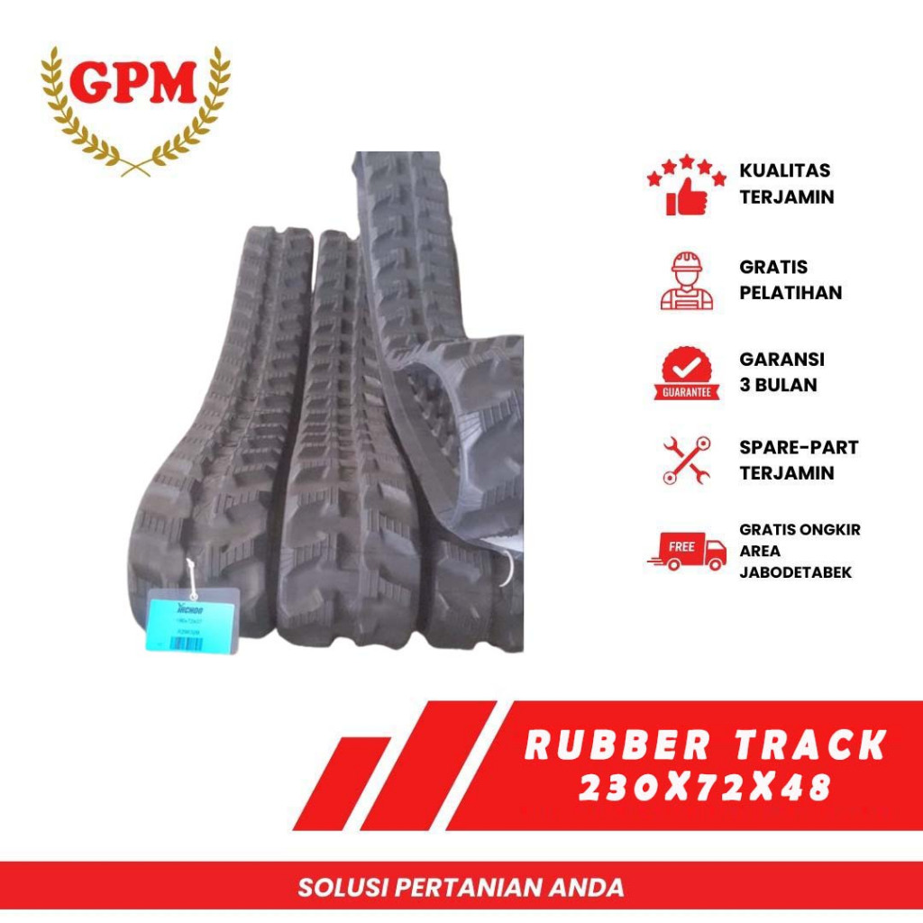 Rubber Track 230x72x48 untuk Mini Dumper, Excavator YanmarC8, Iseki, Mistubishi, Hinamoto Dll