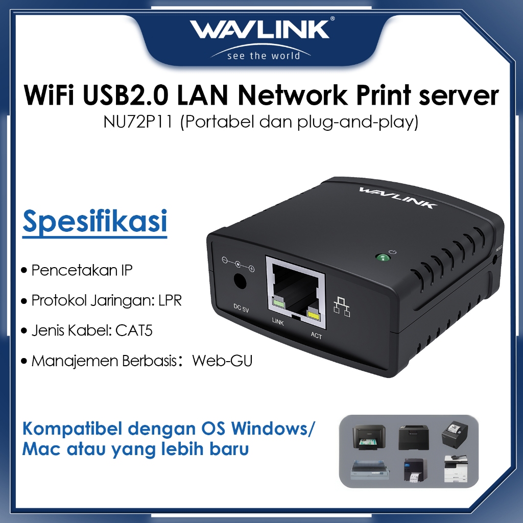 WAVLINK LPR Print Server USB 2.0 Wireless Print Server & USB Printer Server, Support Printer USB/Pri
