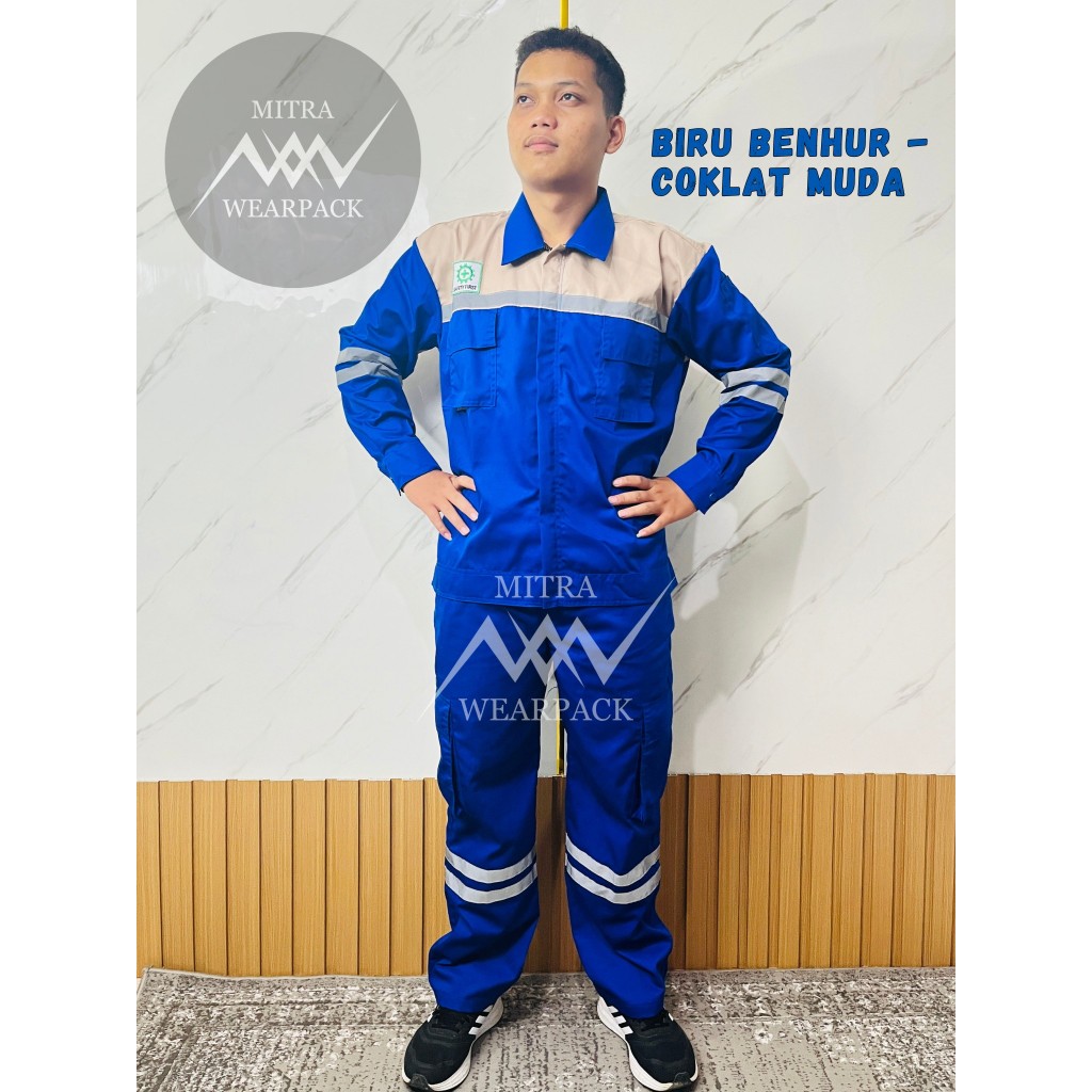 Wearpack Safety Setelan || Biru Benhur - Coklat Muda