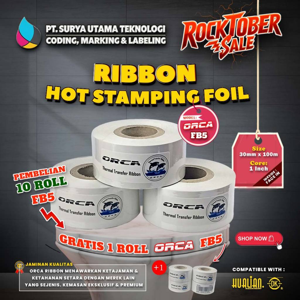 Ribbon Hot Foil Orca FB5 30 x 100 Putih - Tinta Coding Expired Hot Stamping - FB5 30X100