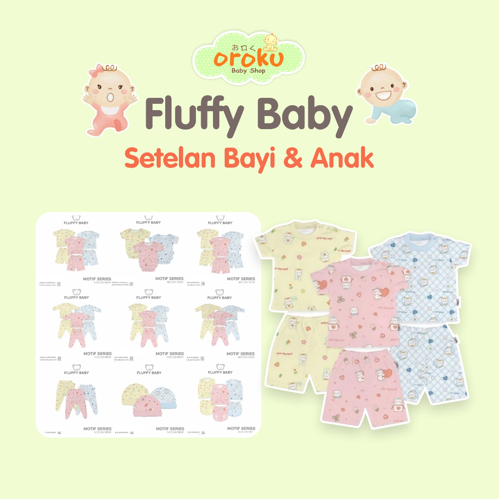 FLUFFY BABY WEAR SETELAN MOTIF NICE DAY BEAR / SETELAN BAYI DAN ANAK