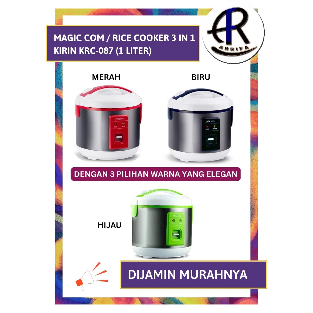 Kirin – Magic Com KRC-087 3in1 – Panci Teflon Anti Lengket Non-Stick – Kapasitas 1 Liter