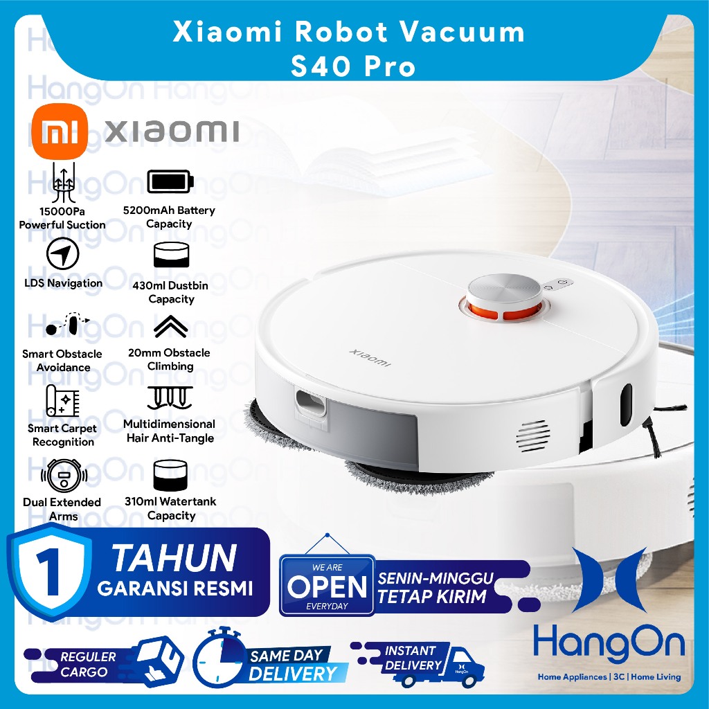 Xiaomi Robot Vacuum S40 Pro 15000Pa Suction Power Dual Extended Arms Multidimensional Hair Anti-Tang