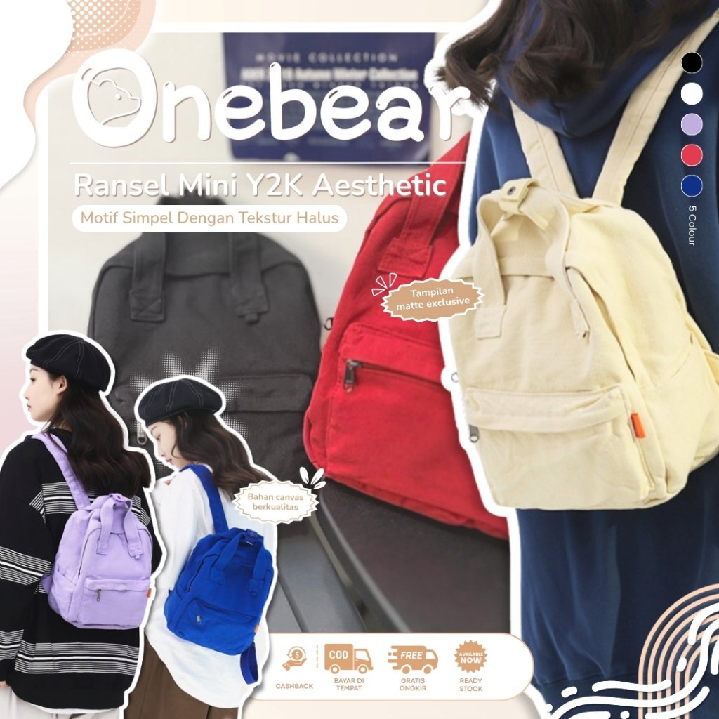 Onebear japan tas ransel mini backpack kanvas wanita tas sekolah y2k aesthetic ransel kuliah kecil m