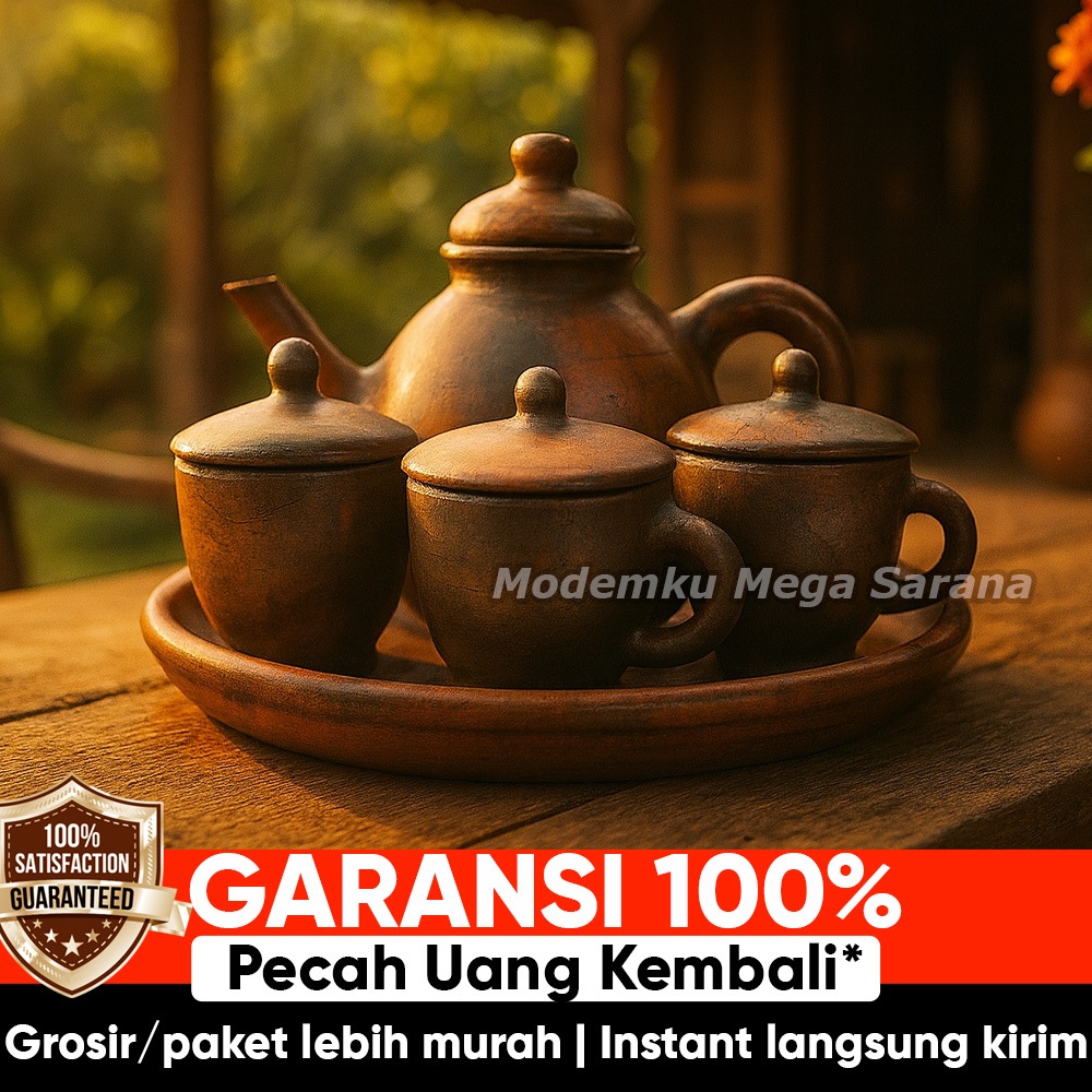 Set Teko Cangkir Teh Gerabah Tanah Liat Asli – Poci Mini Estetik Tradisional | Gerabahku Jogja