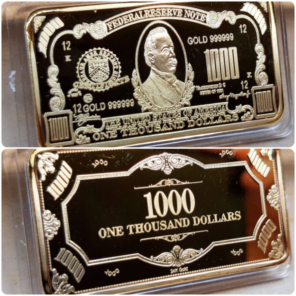 Souvenir gold bar replika emas batangan pecahan 1.000 dollars soufenir goldbar 1000