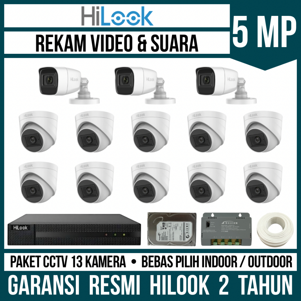 PAKET CCTV HILOOK 5MP 16 CHANNEL 13 CAMERA KAMERA CCTV TURBO HD