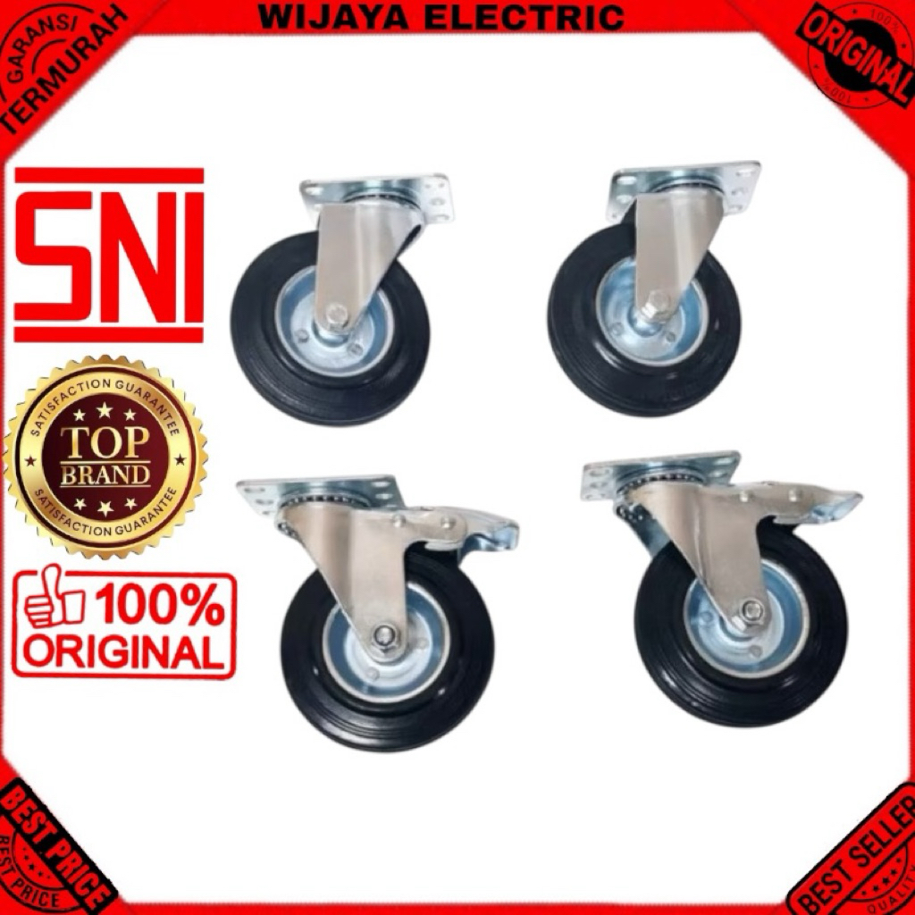 Roda troli karet 6 inch roda gerobak 6 inch 2 Rem 2 hidup