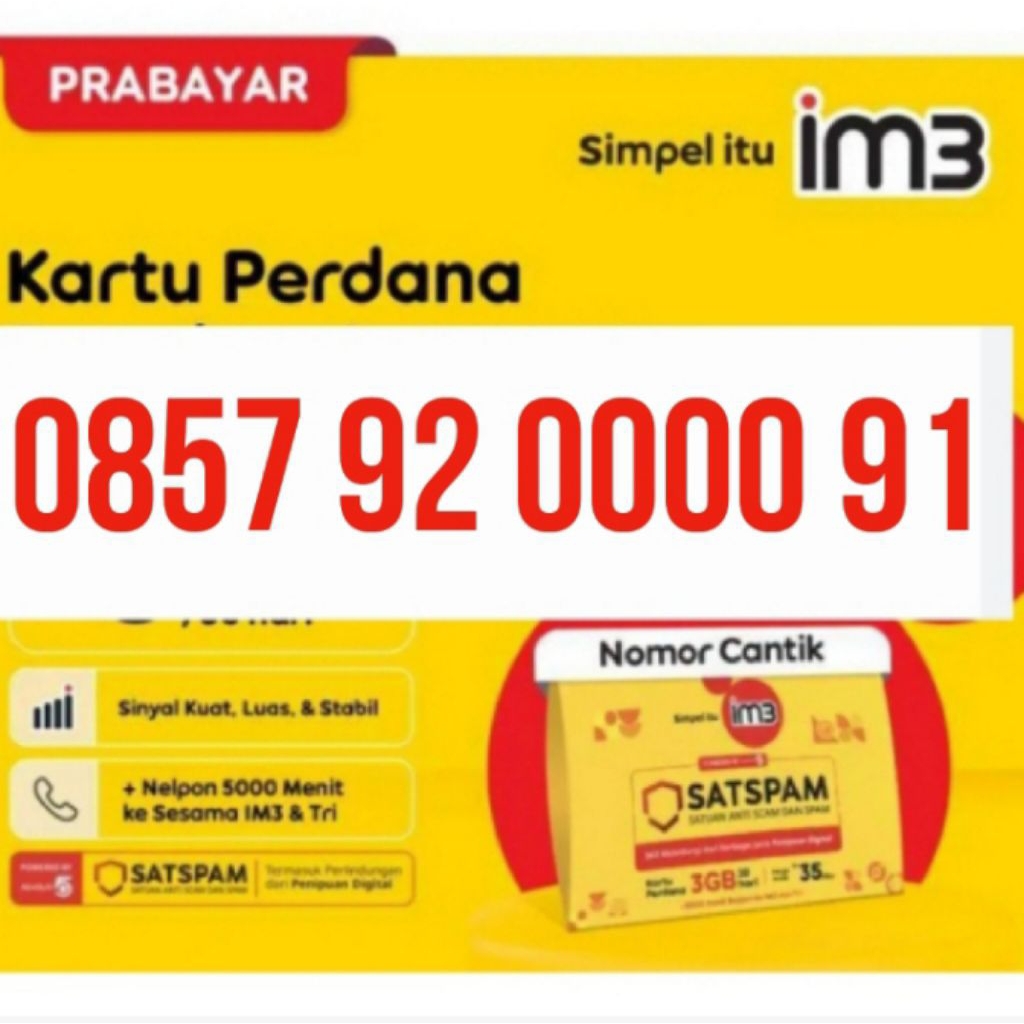 kartu perdana Indosat nomor cantik angka 0000 istimewa i007