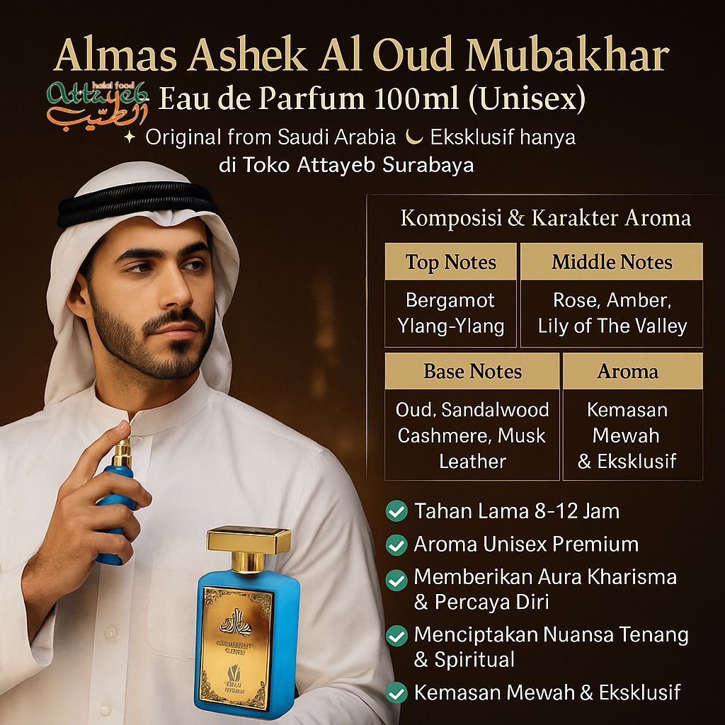 Almas Ashek Al Oud Mubakhar For Unisex Eau De Parfum 100ml Spray Original from Saudi Arabia