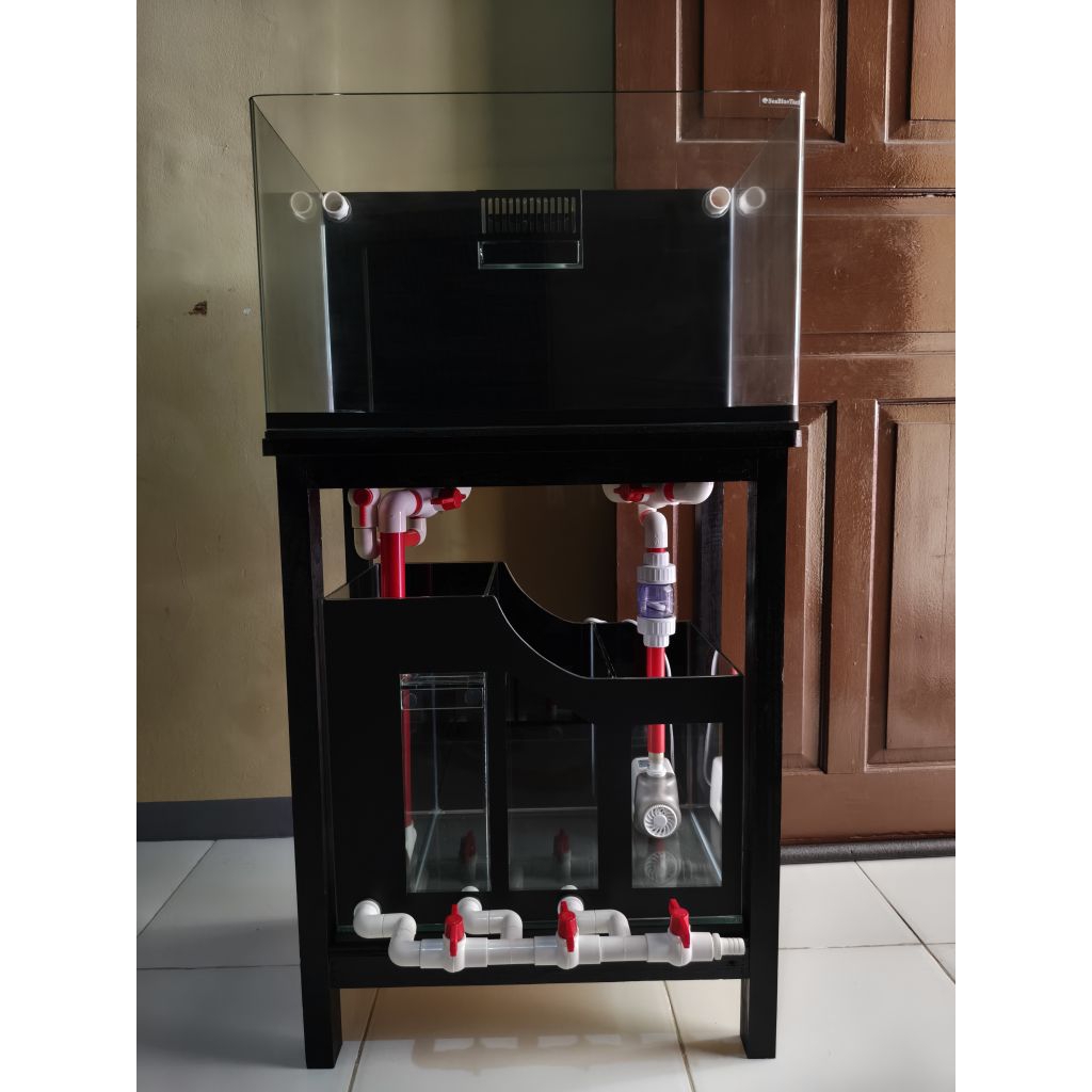 Aquarium air laut/tawar sistem sump filter bawah