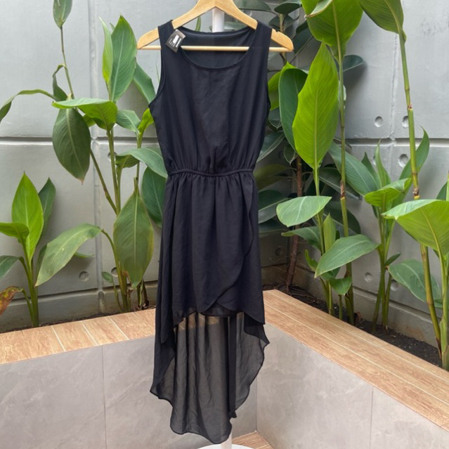 Dress Wanita Remaja Sifon Hitam Size Kecil Baru