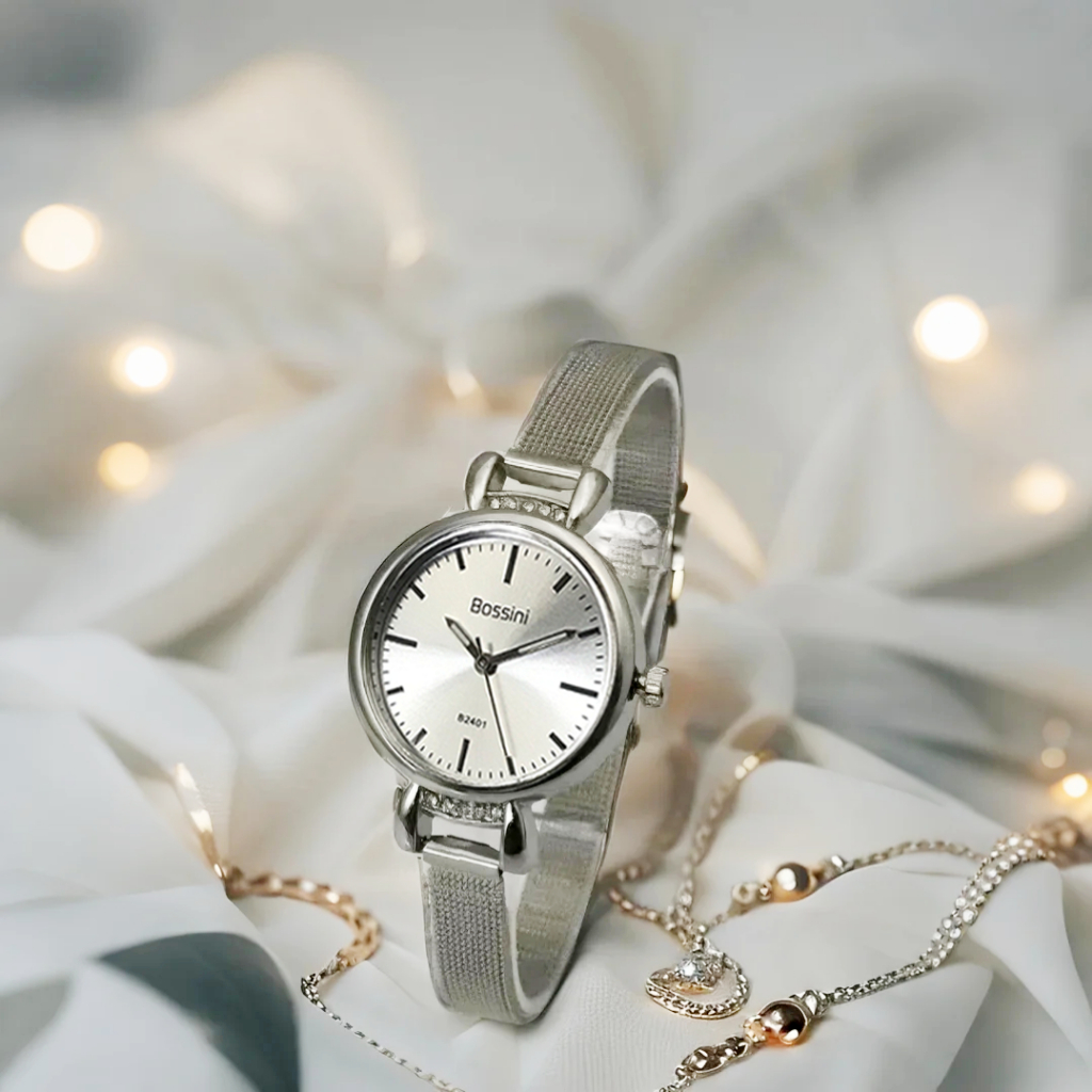 Jam Tangan Bossini Rantai Pasir Wanita Cantik Fashion black rose silver - B2401
