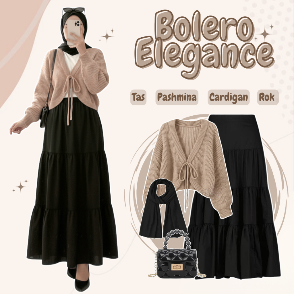 One Set Cardigan Korean Style (Cardigan Korean Style + Rok Susun Korean Style + Pashmina Ceruti Prem