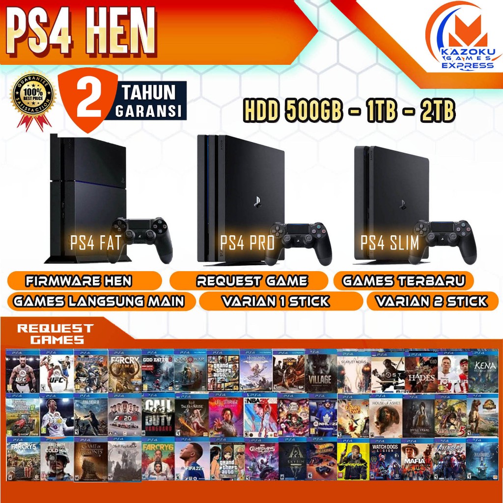 PS 4 PS4 PRO PS4 SLIM PS4 FAT HEN VERSI 11.00 GAMES PERMANENT