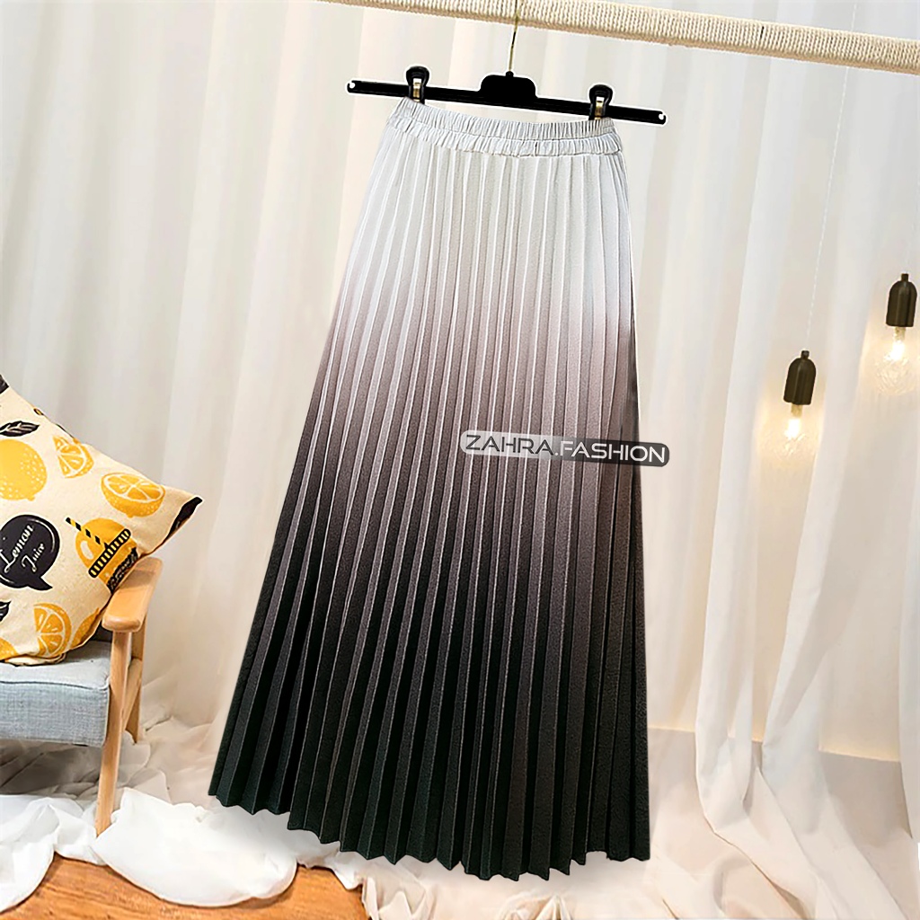 Rok Plisket Panjang Motif Gradasi Bahan Bludru Velvet Import Premium Murah Gaya Korea Terbaru