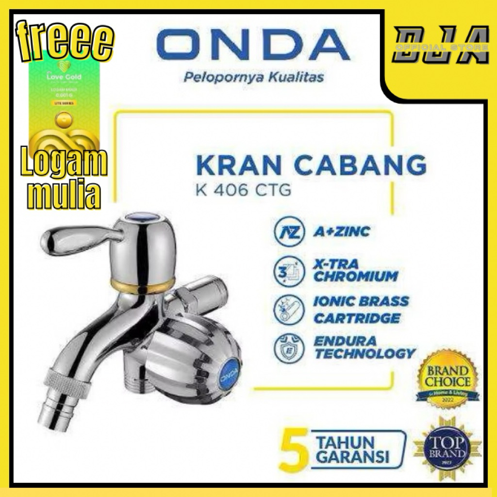 Kran Cabang ONDA K406 CTG Original | Kran Air 2 Arah A+Zinc | X-Tra Chromium | Anti Bocor & Tahan La