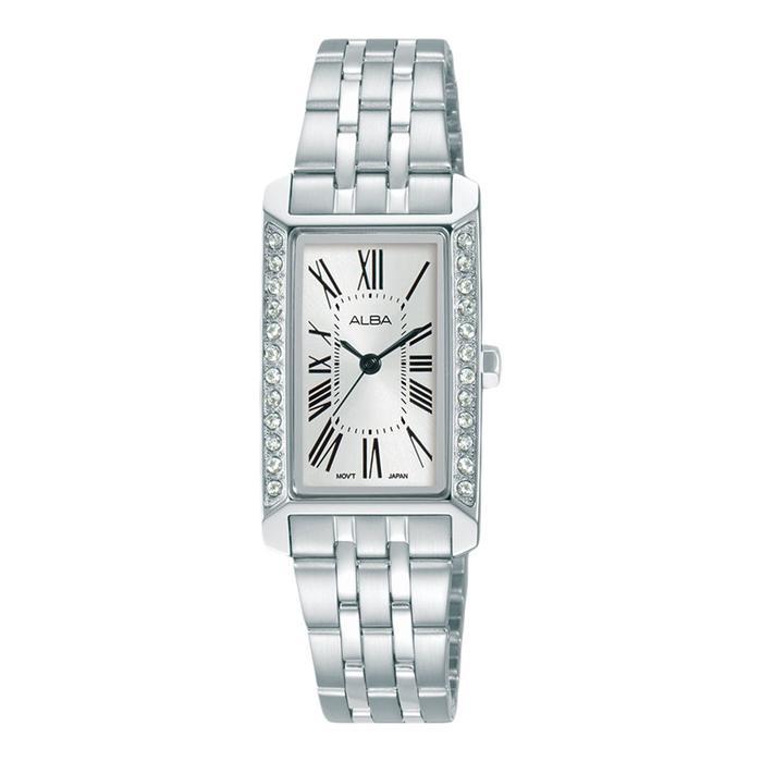 Jam Tangan Wanita Alba AK3055X1 AK3055 Tank White Silver Original Resmi