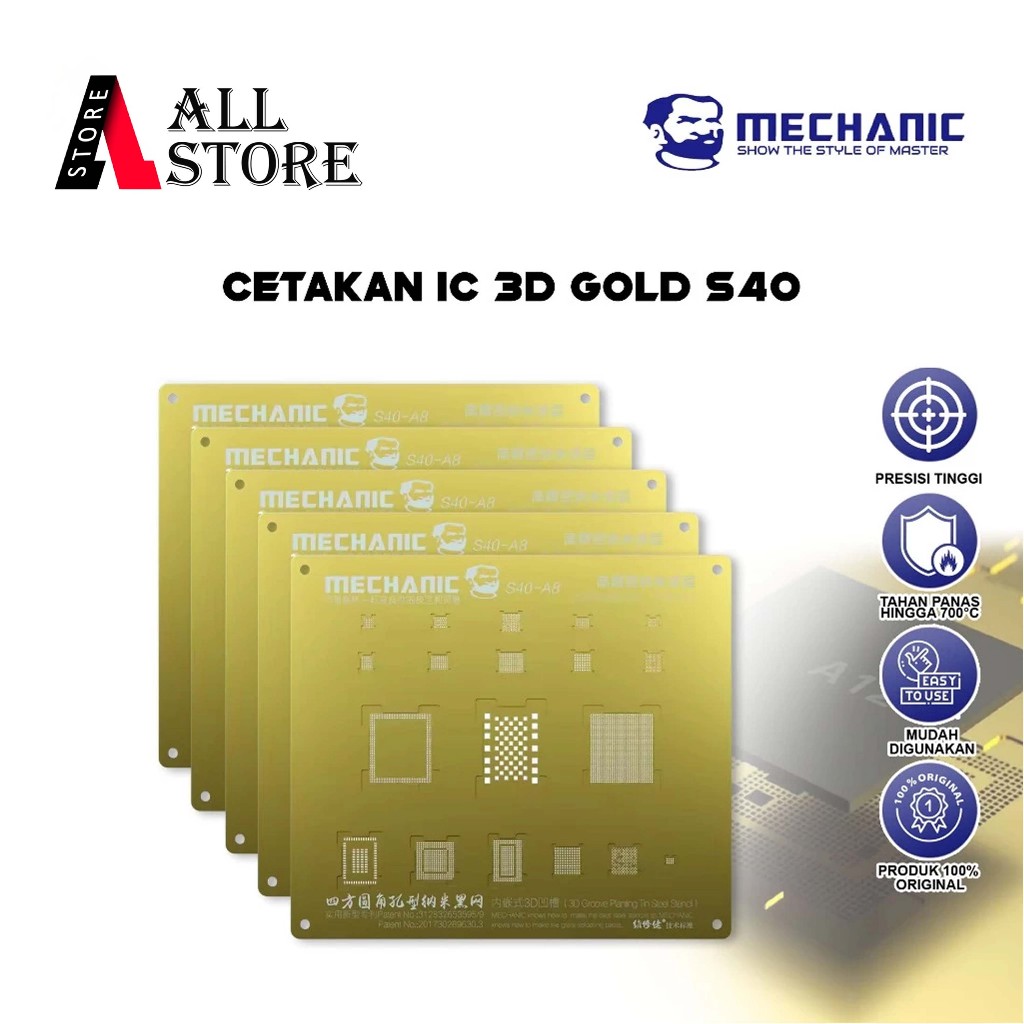 MECHANIC S40 CPU A8/A9/A10/A11/A12 CETAKAN IC 3D GOLD BAHAN ORIGINAL JEPANG - CETAKAN IC 3D GOLD MEC
