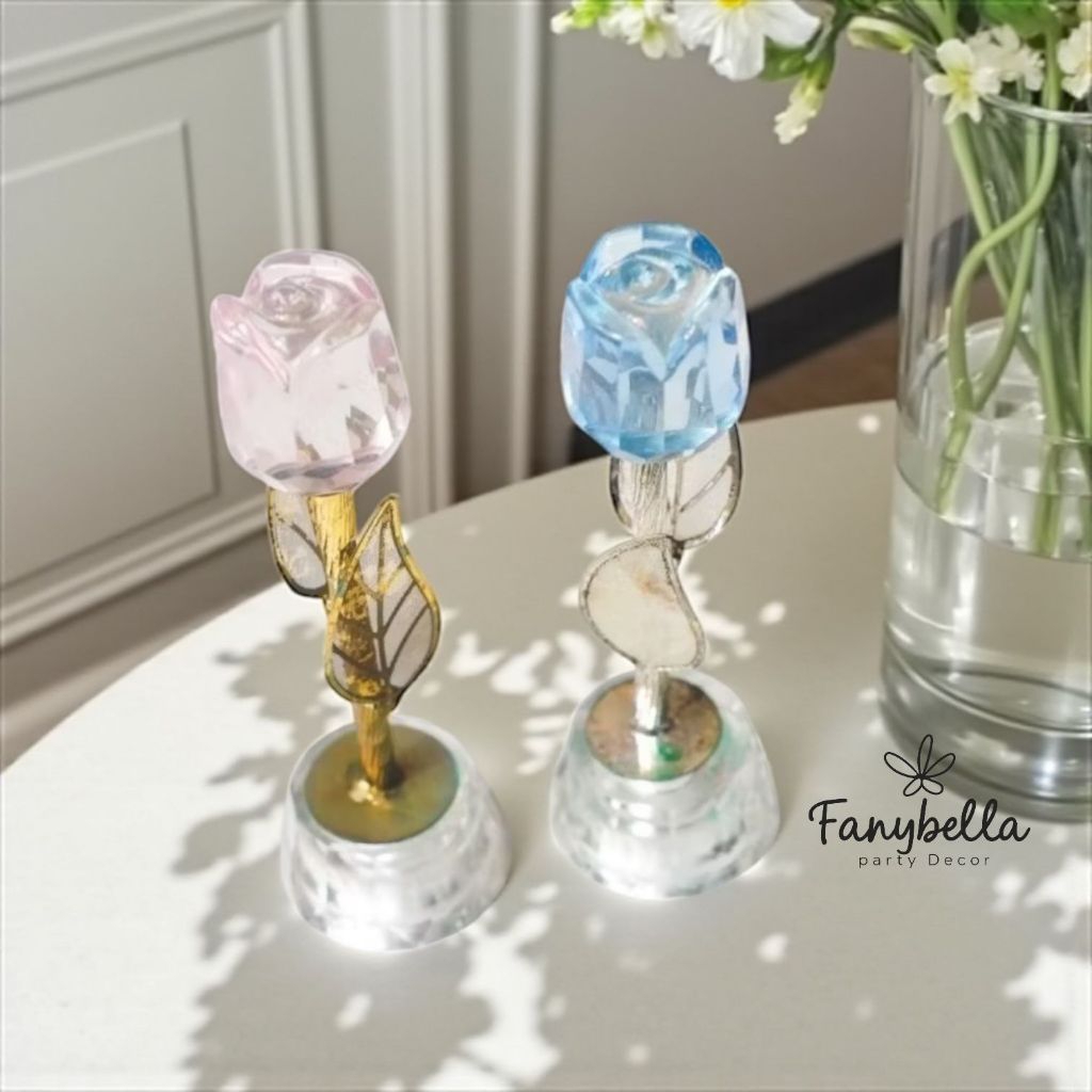 PAJANGAN KRISTAL BUNGA BIRU DAN PINK