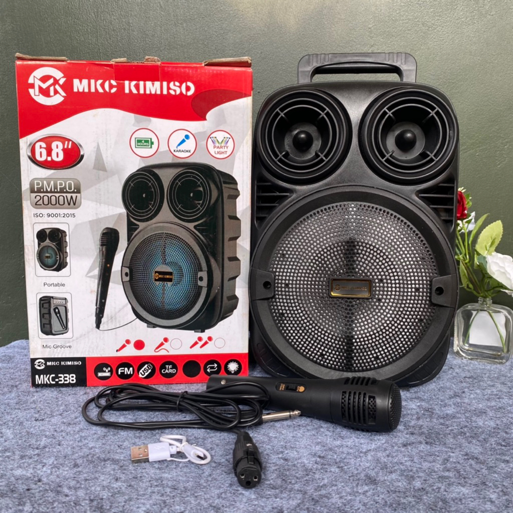 Speaker Bluetooth Karaoke Free Mic 6,5inch Fleco F3381/ Salon Aktif Portable Radio Fm Mp3 Super Bass