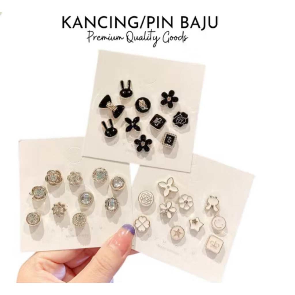 Kancing Pin Baju Lucu Wanita Hijab Korea — Bros Mini Kristal Mutiara Bunga Bunny Aesthetic Elegan, P